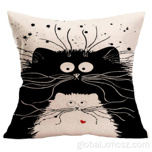 Cotton Linen Cushion Cover Black and white cat linen cushion cover Factory